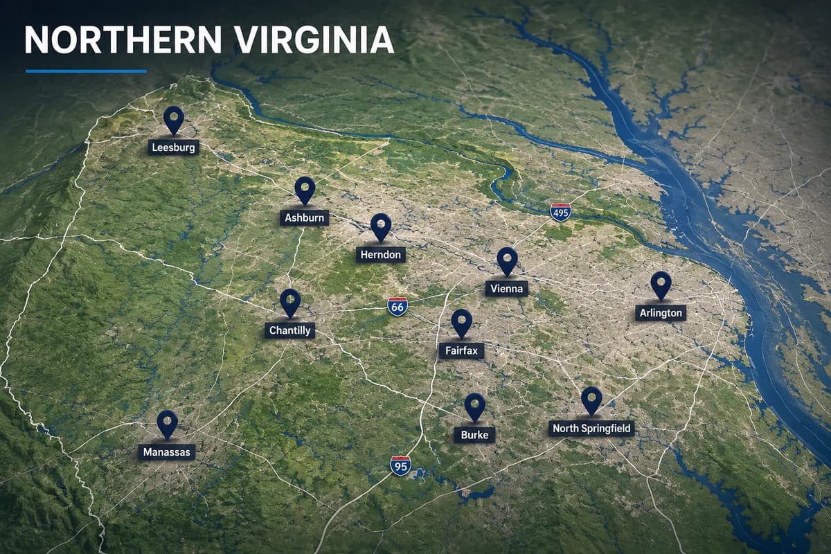 Northern Virginia map with ten marked operating locations